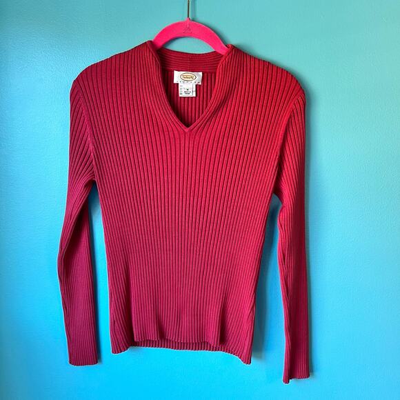 Talbots V-Neck Red Sweater Size Medium Silk, Nylon & Spandex - Picture 1 of 6